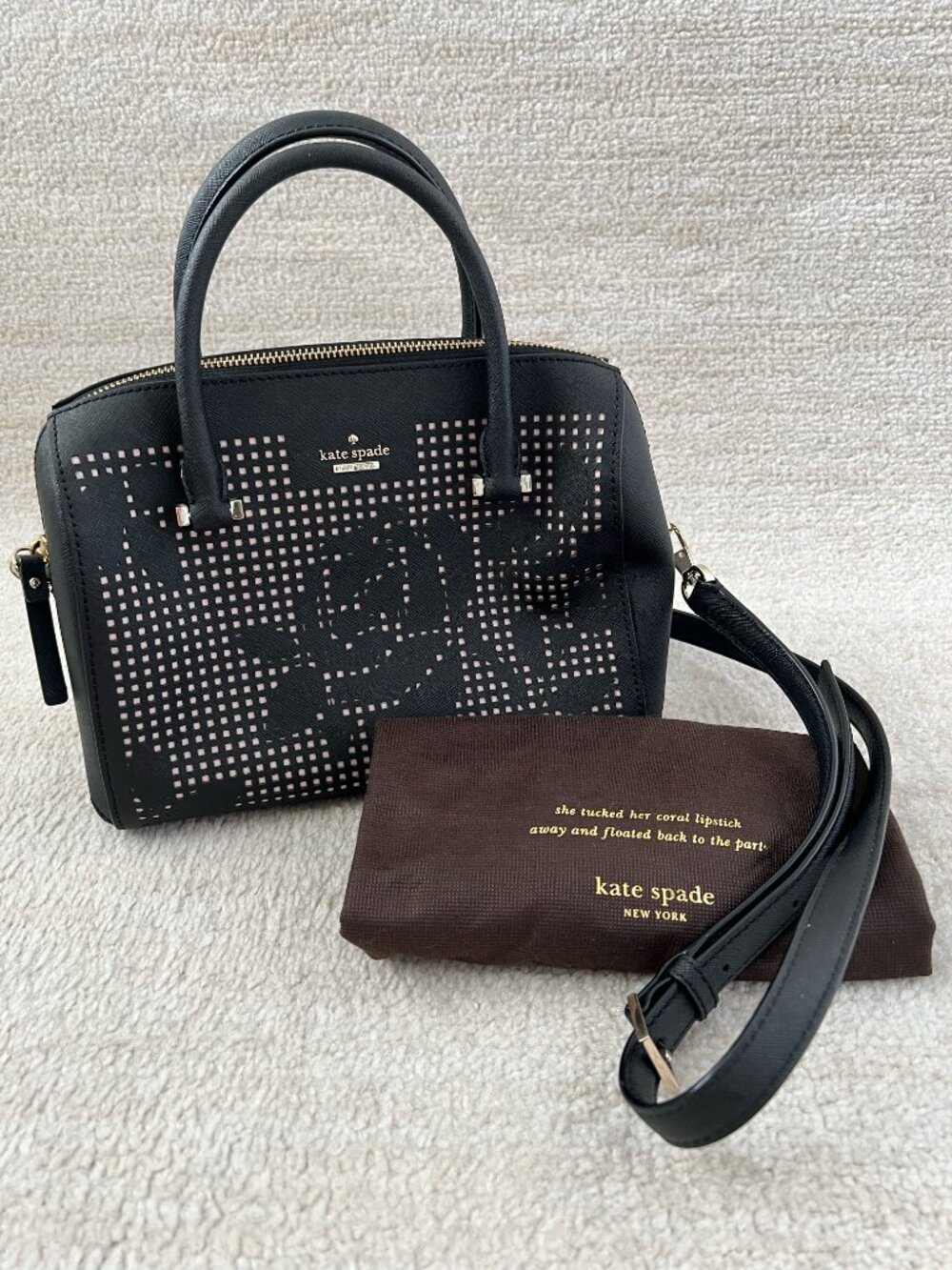 Kate Spade Cameron Street Perforated Large Lane Satchel Floral Crossbody Bag